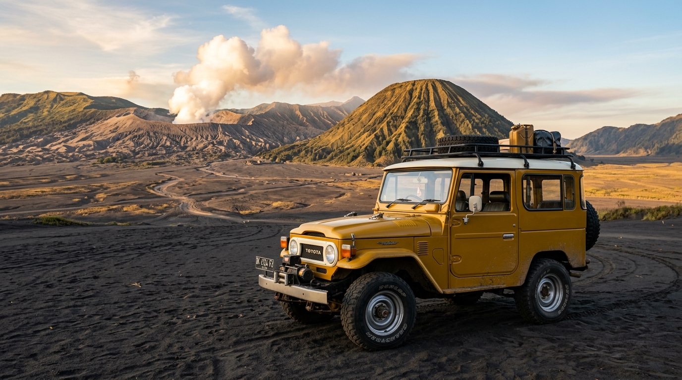 Jeep 4WD Bromo melewati lautan pasir